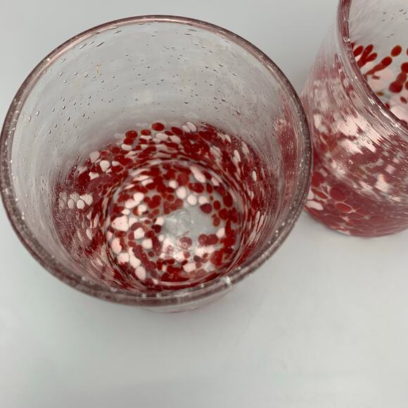 Home Studio Jolly Confetti Glasses Set 4 Red White Bubbles Splatter Handblown - Picture 3 of 10
